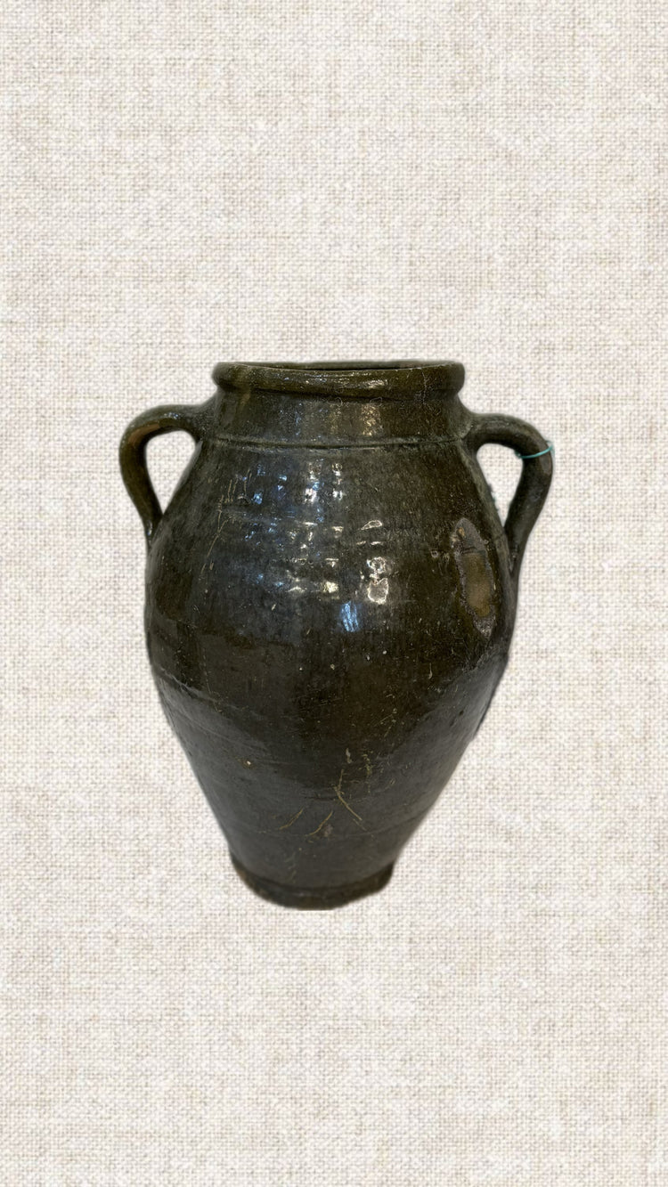 Two Handles Olive Glazed Pot T2-24